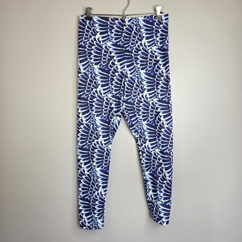 Ed Hardy Blue Feather Print High-Rise Leggings - Size Large NWT